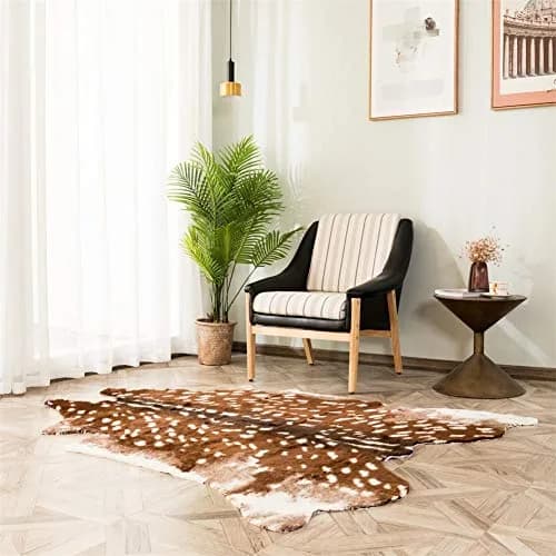 Faux Sika Deer Hide Rug 100cm x 90cm (3.3ft x 3ft) | Cruelty-Free Animal Print Accent Mat thumbnail 3