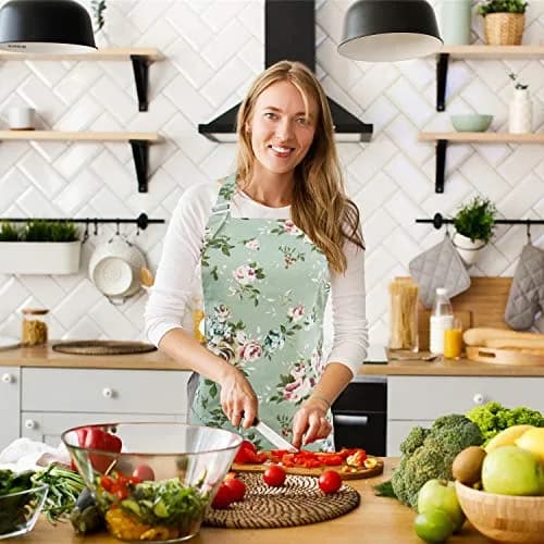 Saukore Floral Aprons for Women | Stylish Kitchen & Garden Aprons, 2 Pack, Cotton Canvas (72x80 cm) thumbnail 4