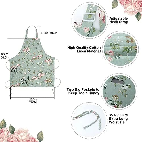 Saukore Floral Aprons for Women | Stylish Kitchen & Garden Aprons, 2 Pack, Cotton Canvas (72x80 cm) thumbnail 7
