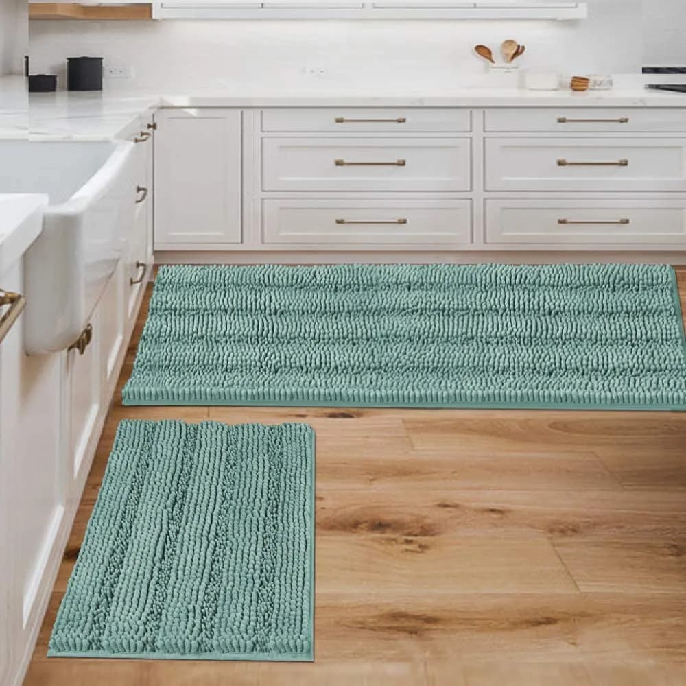 H.VERSAILTEX Thick Chenille Bathroom Rug Mat Set | Extra Soft & Absorbent, 2 Piece, Machine-Washable (47" x 17" + 17" x 24")