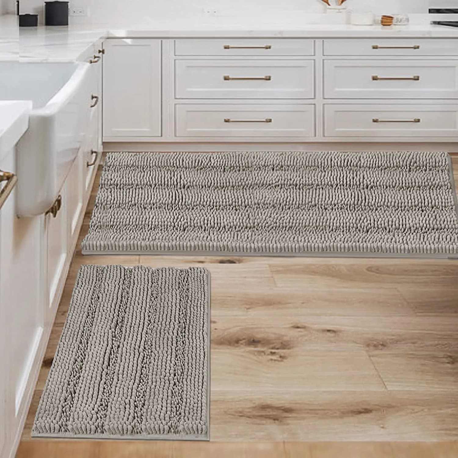H.VERSAILTEX Non Slip Thick Shaggy Chenille Bathroom Rug Mat Set 2 Piece | Extra Soft & Absorbent, Machine-Washable