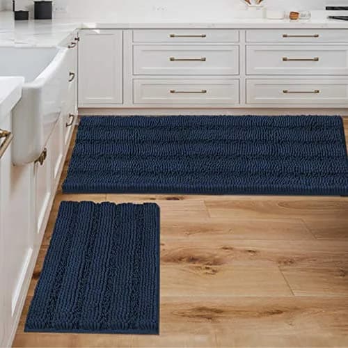 H.VERSAILTEX 2 Piece Bathroom Set - Super Absorbent Chenille Striped Bath Mats, Non Skid, Machine Washable - Navy, 47 x 17 Plus 17 x 24 Inches thumbnail 1