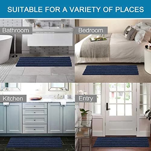 H.VERSAILTEX 2 Piece Bathroom Set - Super Absorbent Chenille Striped Bath Mats, Non Skid, Machine Washable - Navy, 47 x 17 Plus 17 x 24 Inches thumbnail 3