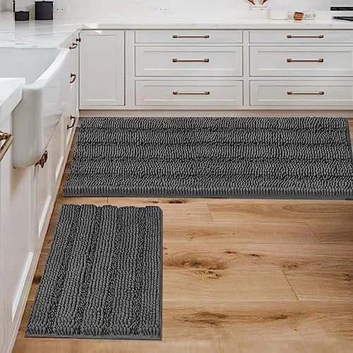 H.VERSAILTEX 2 Piece Bathroom Set - Super Absorbent Chenille Striped Bath Mats - Non Skid, Machine Washable - Grey, 47 x 17 Plus 17 x 24 thumbnail 1