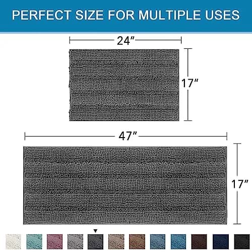 H.VERSAILTEX 2 Piece Bathroom Set - Super Absorbent Chenille Striped Bath Mats - Non Skid, Machine Washable - Grey, 47 x 17 Plus 17 x 24 thumbnail 5