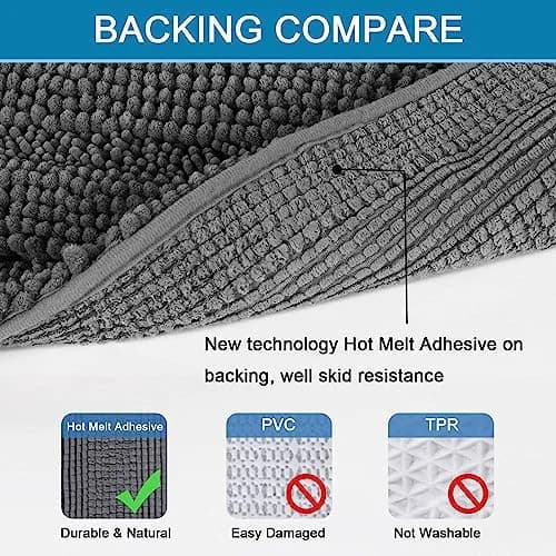 H.VERSAILTEX 2 Piece Bathroom Set - Super Absorbent Chenille Striped Bath Mats - Non Skid, Machine Washable - Grey, 47 x 17 Plus 17 x 24 thumbnail 3