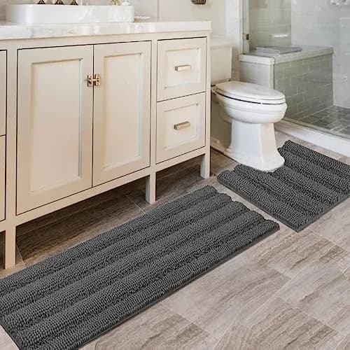 H.VERSAILTEX Bathroom Rugs 2 Piece Set | Ultra Thick Water Absorbent Chenille Bath Mats in Grey thumbnail 1