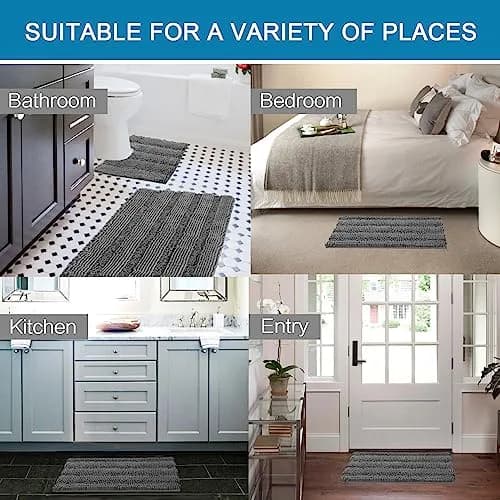 H.VERSAILTEX Bathroom Rugs 2 Piece Set | Ultra Thick Water Absorbent Chenille Bath Mats in Grey thumbnail 6