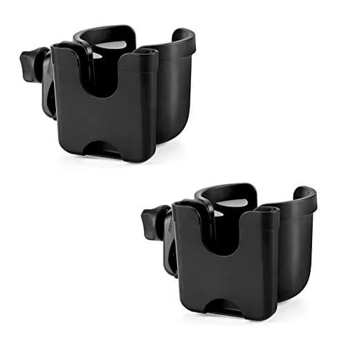 Accmor Universal Stroller Cup Holder with Phone Holder & Organizer | 2-in-1 Drinks Holder for Walker, Wheelchair, Scooter, Bike (Black, 2-Pack) thumbnail 1