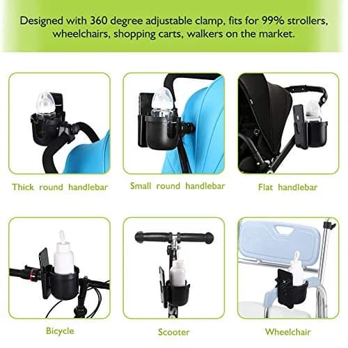 Accmor Universal Stroller Cup Holder with Phone Holder & Organizer | 2-in-1 Drinks Holder for Walker, Wheelchair, Scooter, Bike (Black, 2-Pack) thumbnail 7