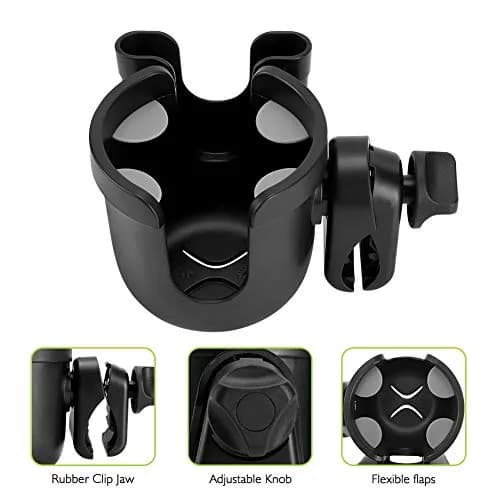 Accmor Universal Stroller Cup Holder with Phone Holder & Organizer | 2-in-1 Drinks Holder for Walker, Wheelchair, Scooter, Bike (Black, 2-Pack) thumbnail 4