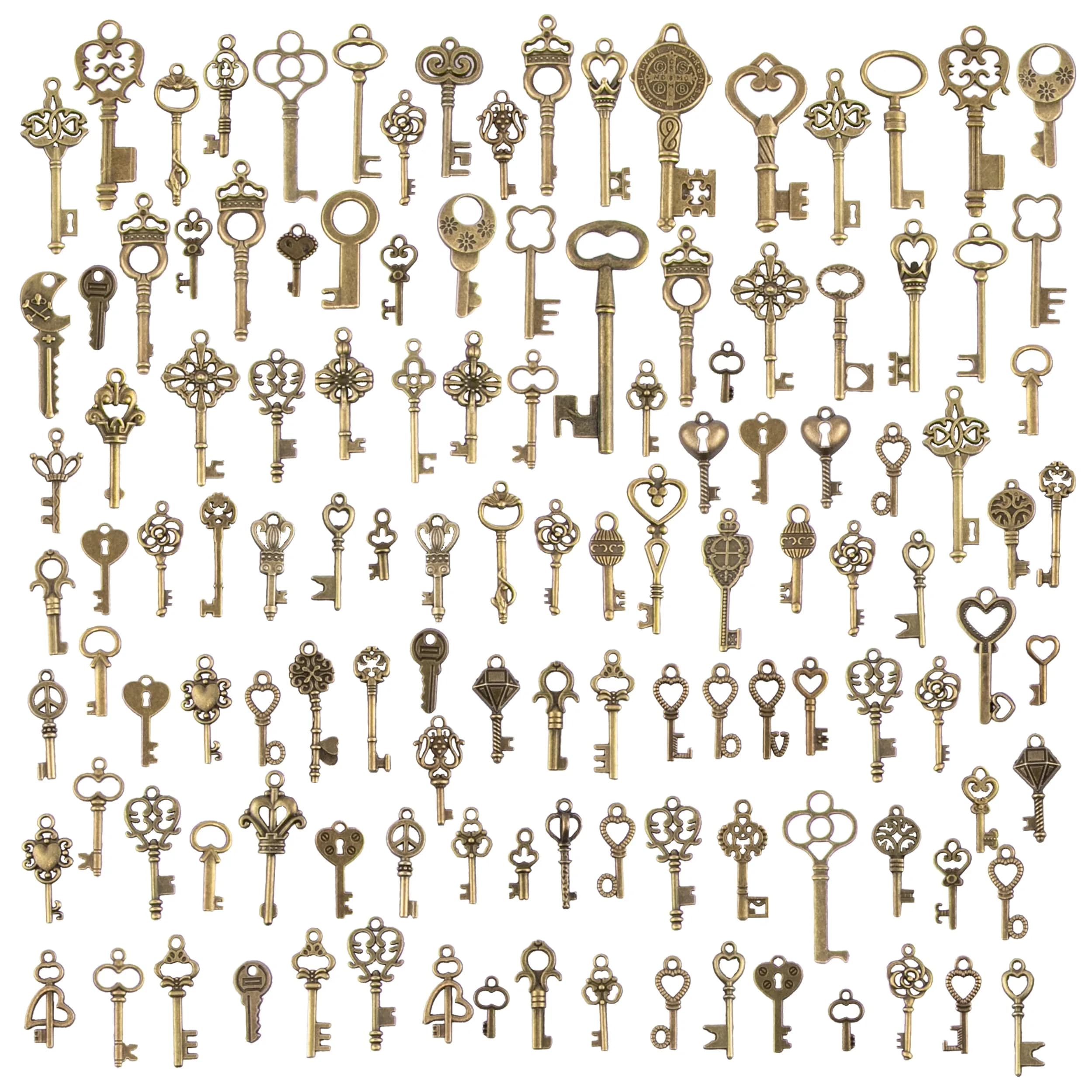 CHuangQi Vintage Skeleton Keys Set 125pcs | Steampunk Antique Bronze Jewelry Charms — bronze