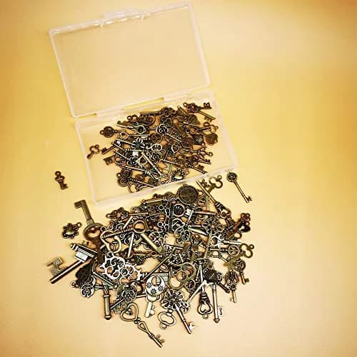 CHuangQi Vintage Skeleton Keys Set 125pcs | Steampunk Antique Bronze Jewelry Charms thumbnail 6