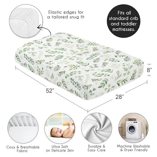 Sweet Jojo Designs Watercolor Botanical Crib Sheet 160cm x 120cm | Boho Floral Leaf Print for Girls & Boys thumbnail 4