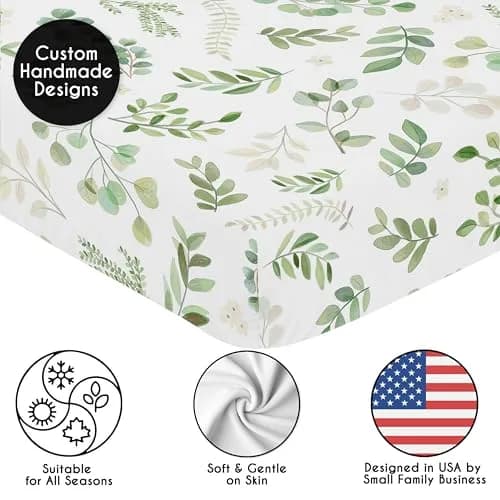 Sweet Jojo Designs Watercolor Botanical Crib Sheet 160cm x 120cm | Boho Floral Leaf Print for Girls & Boys thumbnail 5