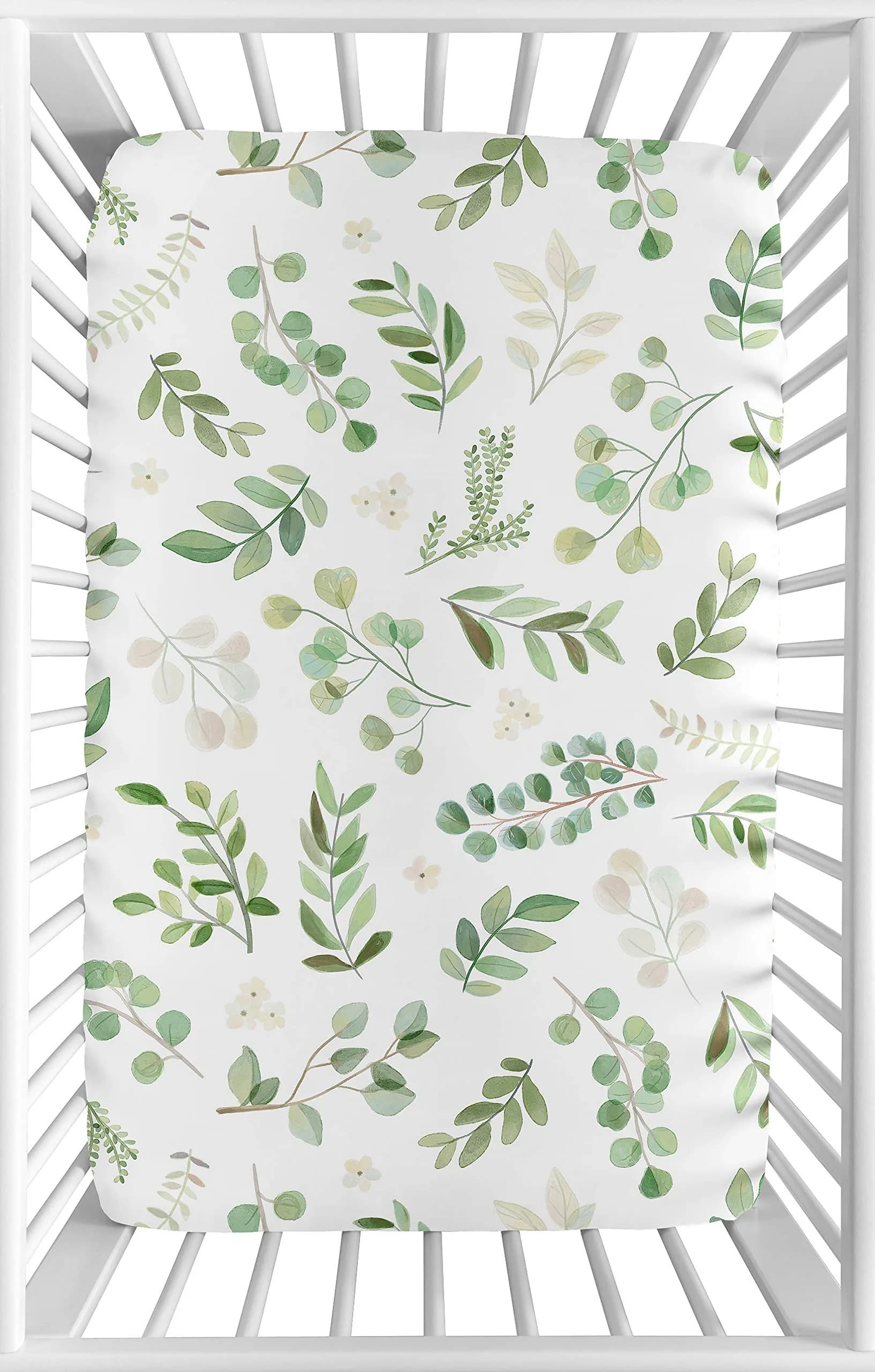 Sweet Jojo Designs Botanical Leaf Mini Crib Sheet 38 in. x 24 in. (96.5 cm x 61 cm) | Boho Watercolor Woodland Garden - main product image