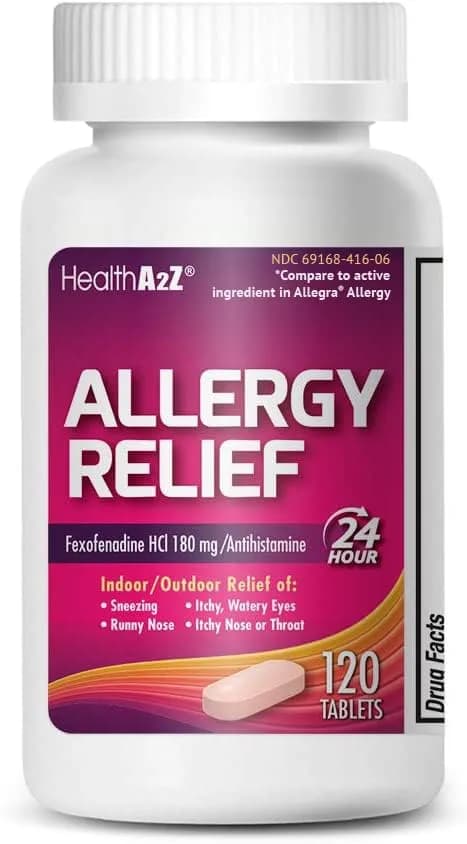 HealthA2Z Fexofenadine HCl 180mg | 24-Hour Allergy Relief, 120 Caplets