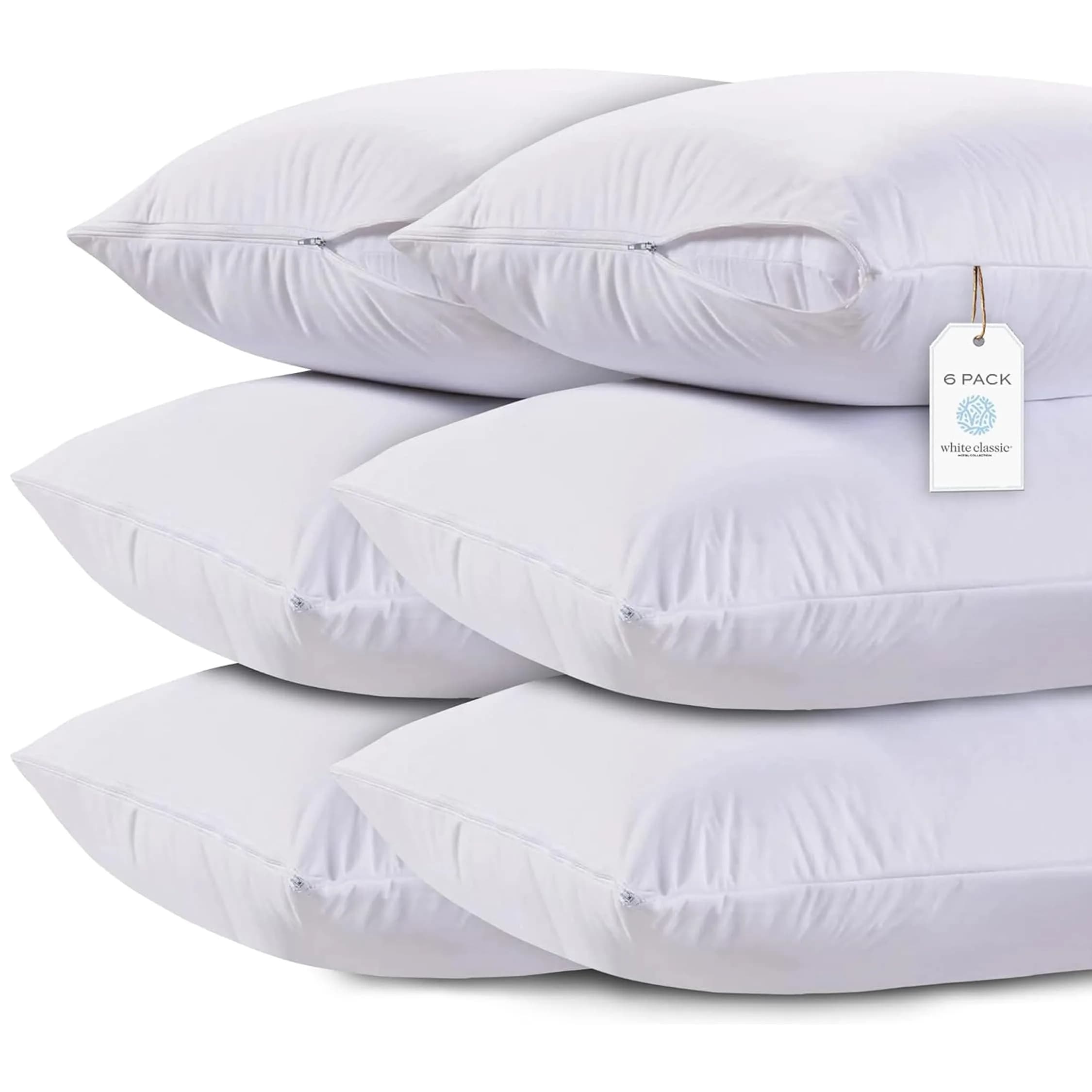 White Classic King Pillow Protector Covers with Zipper (2-Pack, 51x91 cm / 20x36 inches) | Breathable, Noiseless Cotton-Polyester Blend — White / King