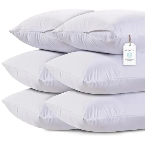 White Classic Zippered Pillow Protector Standard Size 51x66 cm (20x26 inches) | 6 Pack Soft Cotton Blend thumbnail 1