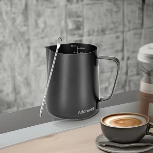 Adorever Matte Black 600ml (20oz) Milk Frothing Pitcher with Latte Art Pen | Perfect for Home Baristas thumbnail 5