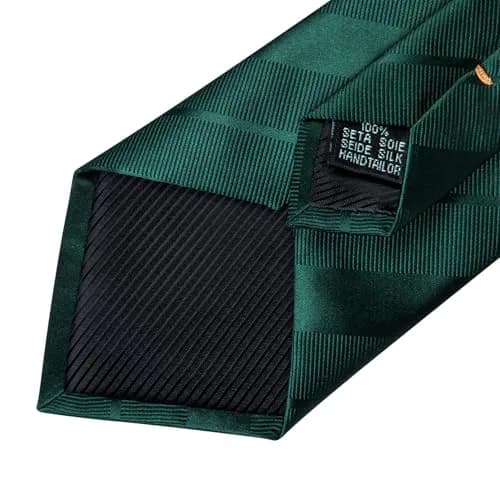 DiBanGu Forest Green Solid Silk Necktie Set with Pocket Square & Cufflinks | 59 inches x 3.15 inches thumbnail 6