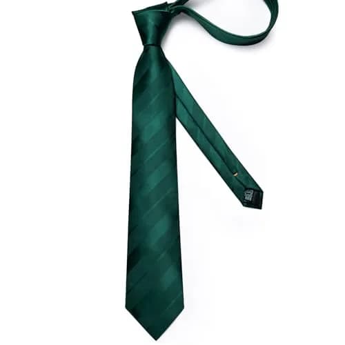 DiBanGu Forest Green Solid Silk Necktie Set with Pocket Square & Cufflinks | 59 inches x 3.15 inches thumbnail 5