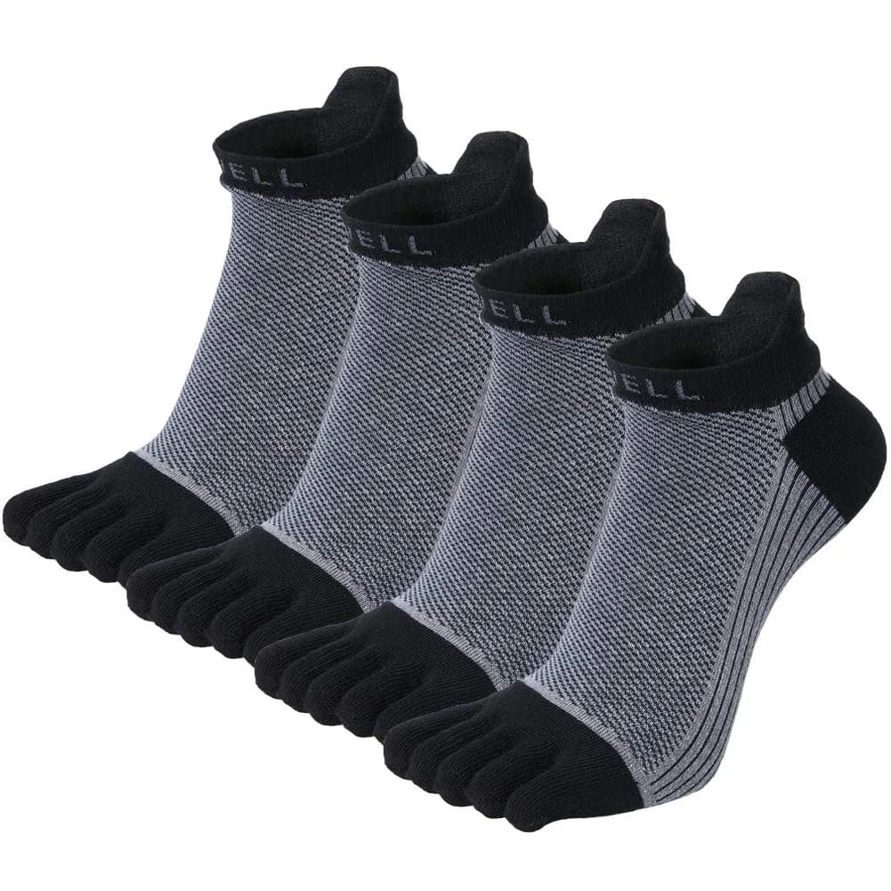 VWELL Cotton Toe Socks Five Finger Socks No Show Crew Athletic Running Socks 4 Pairs,Size 7-11 | Moisture Wicking & Breathable — Lightgray (4 Pairs) / 7-11