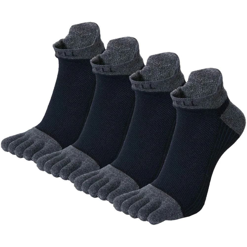 VWELL Cotton Toe Socks Five Finger Socks No Show Crew Athletic Running Socks 4 Pairs,Size 7-11 | Moisture Wicking & Breathable — Dark Blue / 7-11