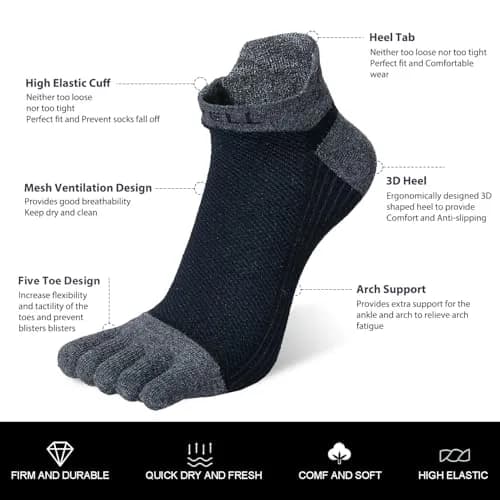 VWELL Men's Cotton Toe Socks No Show 7-11 | Breathable & Odor-Free thumbnail 4