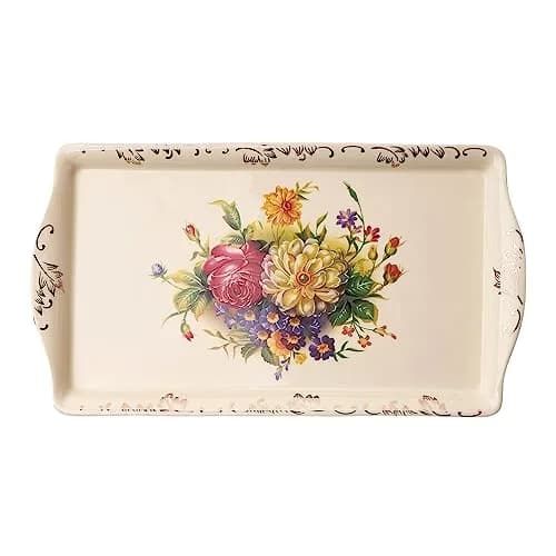 YOLIFE Ceramic Serving Tray Flowering Shrubs 34cm (13.5 inch) x 19cm (7.5 inch) | Elegant Porcelain Platter for Indian Homes thumbnail 1