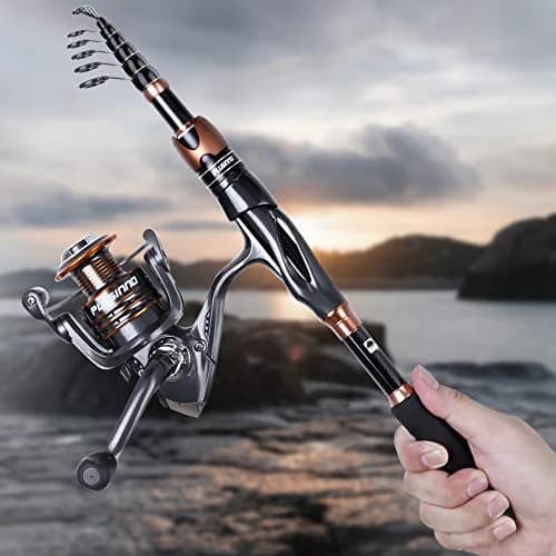 PLUSINNO Bronze Warrior Telescopic Fishing Rod and Reel Combo 1.80M (5.91FT) | IM6 Carbon Fiber Blank, 12+1 Ball Bearings, Portable Travel Gear thumbnail 8