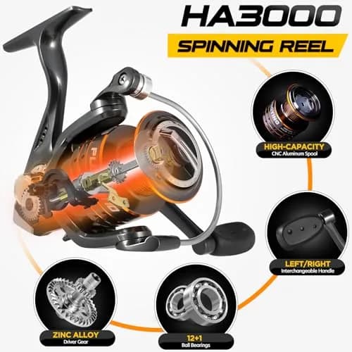 PLUSINNO Fishing Rod and Reel Combos, Bronze Warrior, 5.91FT Telescopic Carbon Pole, 12+1 Bearings, Freshwater Travel Gear thumbnail 4