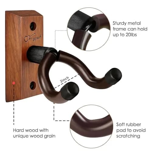 SNIGJAT Guitar Wall Mount 2 Pack, U-Shaped Wood Guitar Hanger with Rotating Yoke | Securely Displays Acoustic, Electric, Bass Guitars thumbnail 4