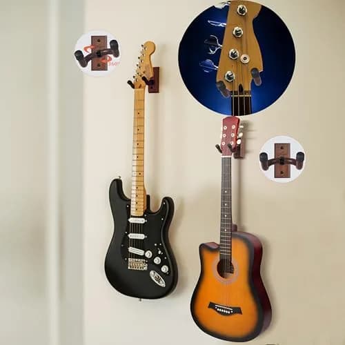 SNIGJAT Guitar Wall Mount 2 Pack, U-Shaped Wood Guitar Hanger with Rotating Yoke | Securely Displays Acoustic, Electric, Bass Guitars thumbnail 8