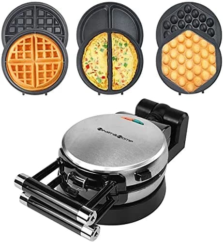 Health and Home 3-in-1 Waffle, Omelet, Egg Waffle Maker | 360° Rotating Belgian Nonstick Plates thumbnail 1