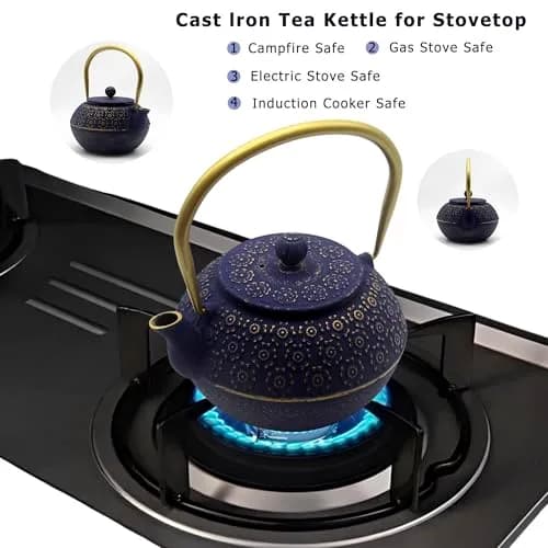 YJX Cast Iron Tea Kettle with Stainless Steel Infuser, 1000ml (33.8oz) | Japanese Tetsubin Design thumbnail 2
