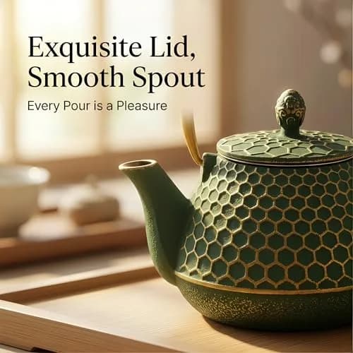 YJX Cast Iron Tea Kettle for Stovetop, 1000ml (34oz) Green Hexagon Pattern with Stainless Steel Infuser | Brew Sweet Tea thumbnail 6