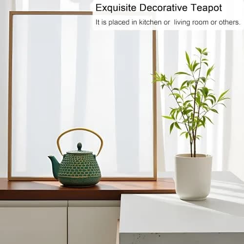 YJX Cast Iron Tea Kettle for Stovetop, 1000ml (34oz) Green Hexagon Pattern with Stainless Steel Infuser | Brew Sweet Tea thumbnail 7
