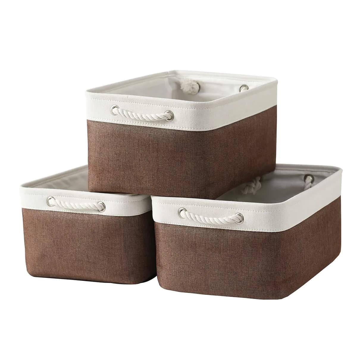 Sacyic Large Storage Baskets for Shelves, Fabric Baskets for Organizing, Collapsible Storage Bins for Closet, Nursery, Clothes, Home & Office (3-Pack, White&Brown) | Stylish & Sturdy - main product image