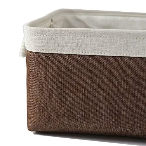 Sacyic Large Storage Baskets for Shelves, Fabric Baskets for Organizing, Collapsible Storage Bins for Closet, Nursery, Clothes, Home & Office (3-Pack, White&Brown) | Stylish & Sturdy thumbnail 4