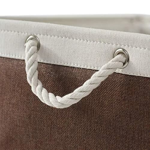Sacyic Large Storage Baskets for Shelves, Fabric Baskets for Organizing, Collapsible Storage Bins for Closet, Nursery, Clothes, Home & Office (3-Pack, White&Brown) | Stylish & Sturdy thumbnail 3