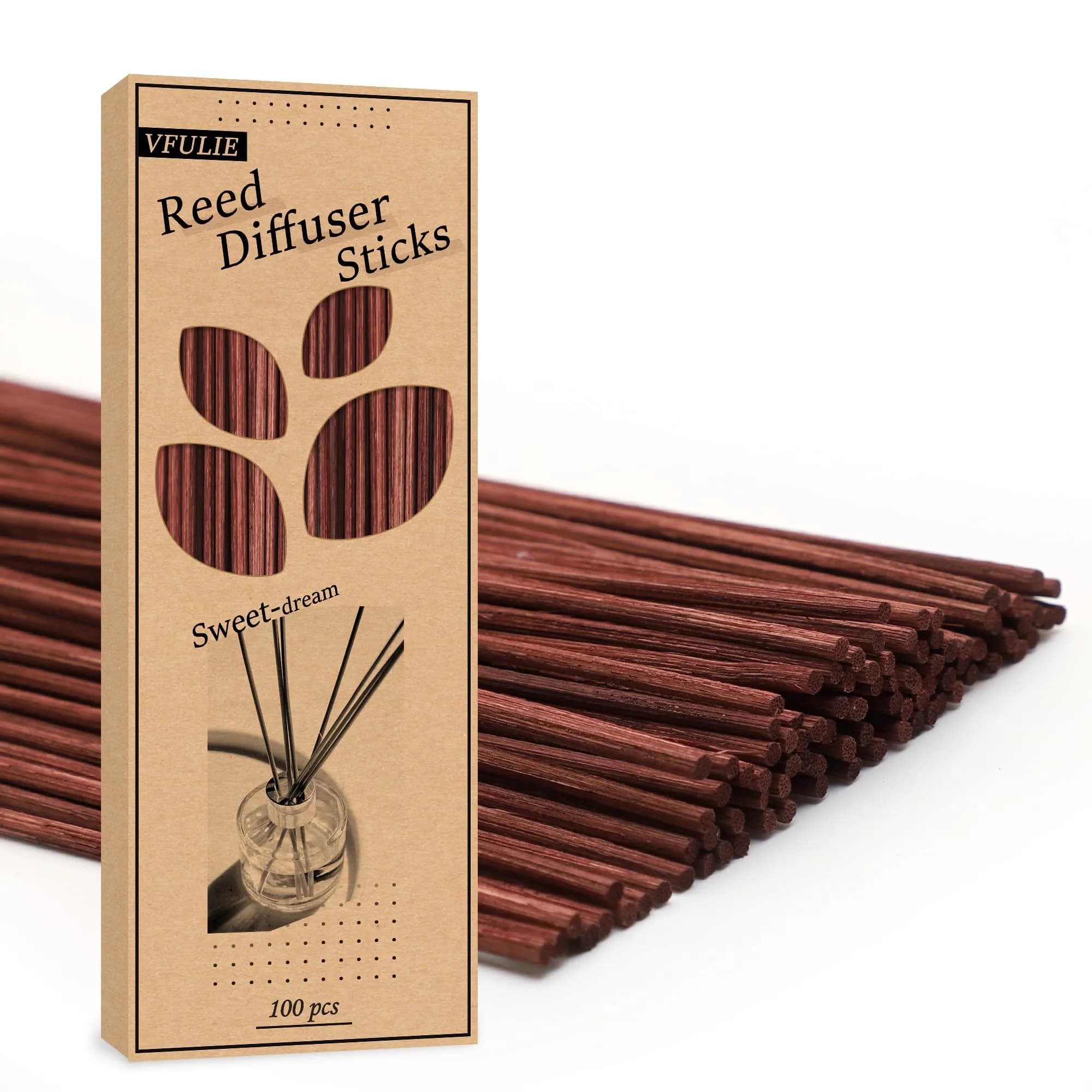 VFULIE 100PCS Reed Diffuser Sticks 10 inches (25.4 cm) | Natural Rattan for Home & Office Fragrance — Brown