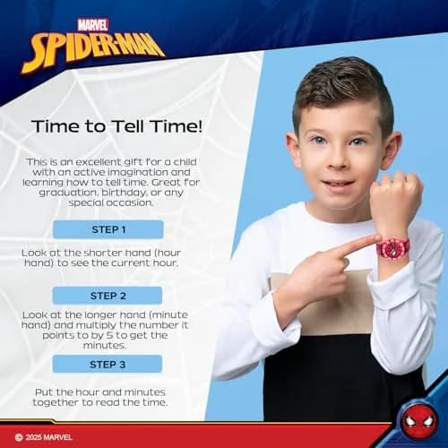 Marvel Spider-Man Kids Watch – Red Plastic Strap & 30M Water Resistance (32mm Dial, Official Licensed Toy) thumbnail 5