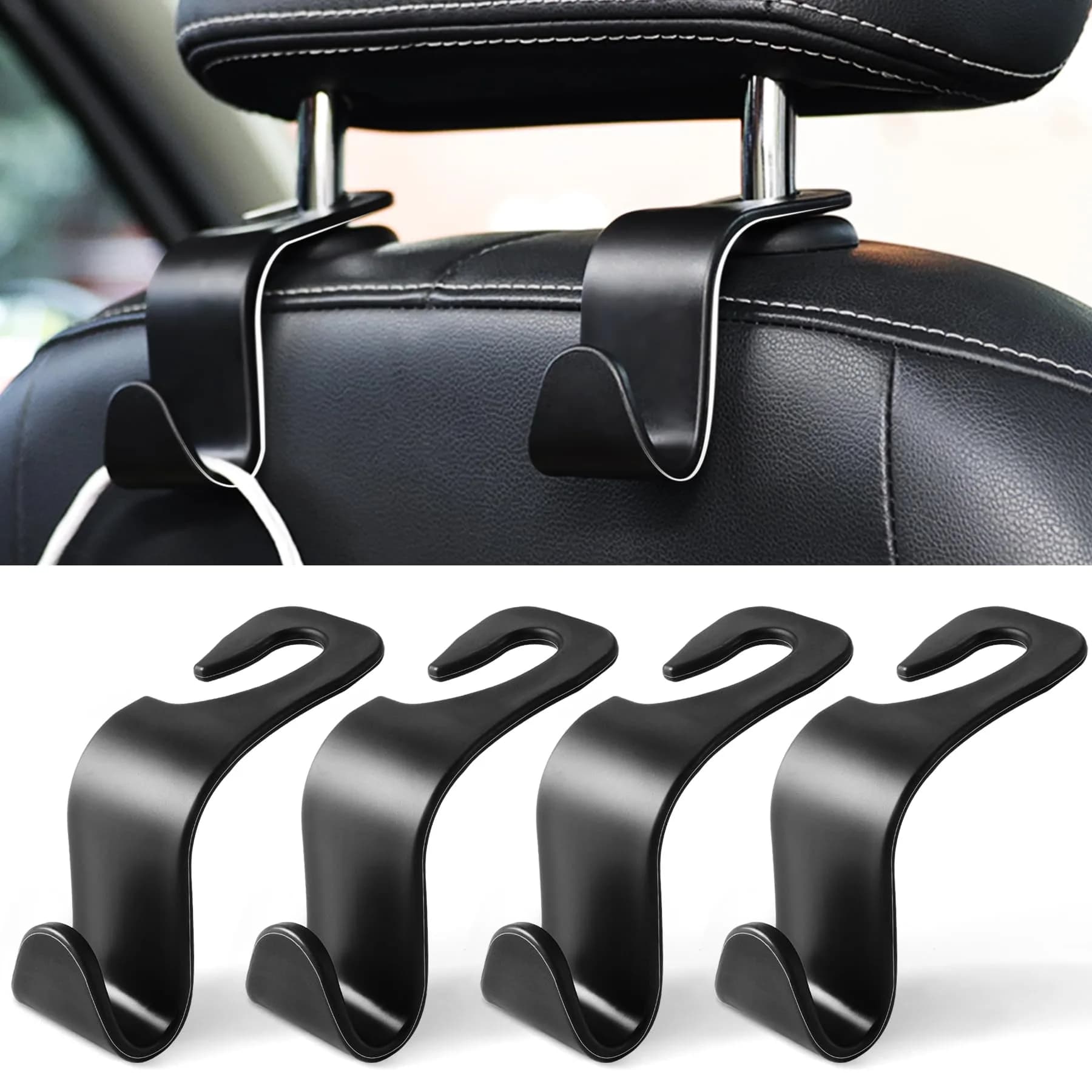LivTee Car Seat Headrest Hook, 4-Pack | Heavy-Duty Car Organizer Supports 20kg - main product image