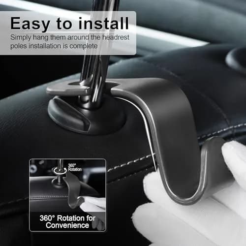 LivTee Car Seat Headrest Hook, 4-Pack | Heavy-Duty Car Organizer Supports 20kg thumbnail 4