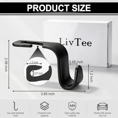 LivTee Car Seat Headrest Hook, 4-Pack | Heavy-Duty Car Organizer Supports 20kg thumbnail 3
