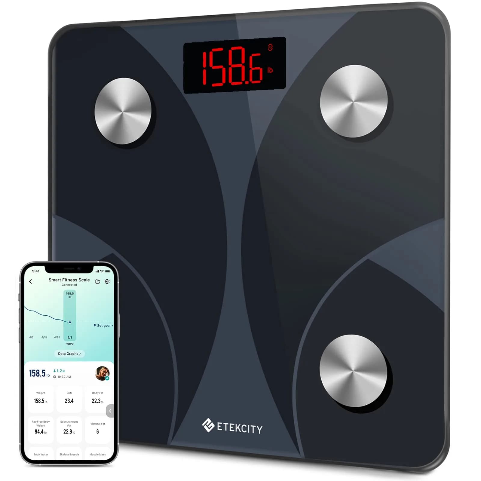 Etekcity Smart Scale for Body Weight, BMI, Body Fat, Bluetooth, Blue | Weigh Scale — Textured Black / Smaller Scale