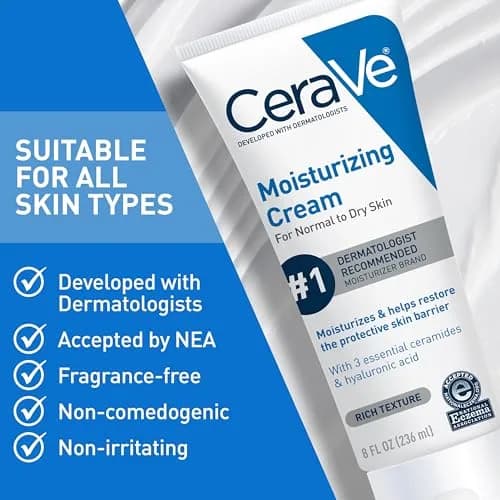 CeraVe Moisturizing Cream Face Body Moisturizer 237ml (8 Fl Oz) | Dermatologist-Developed Hydration thumbnail 5