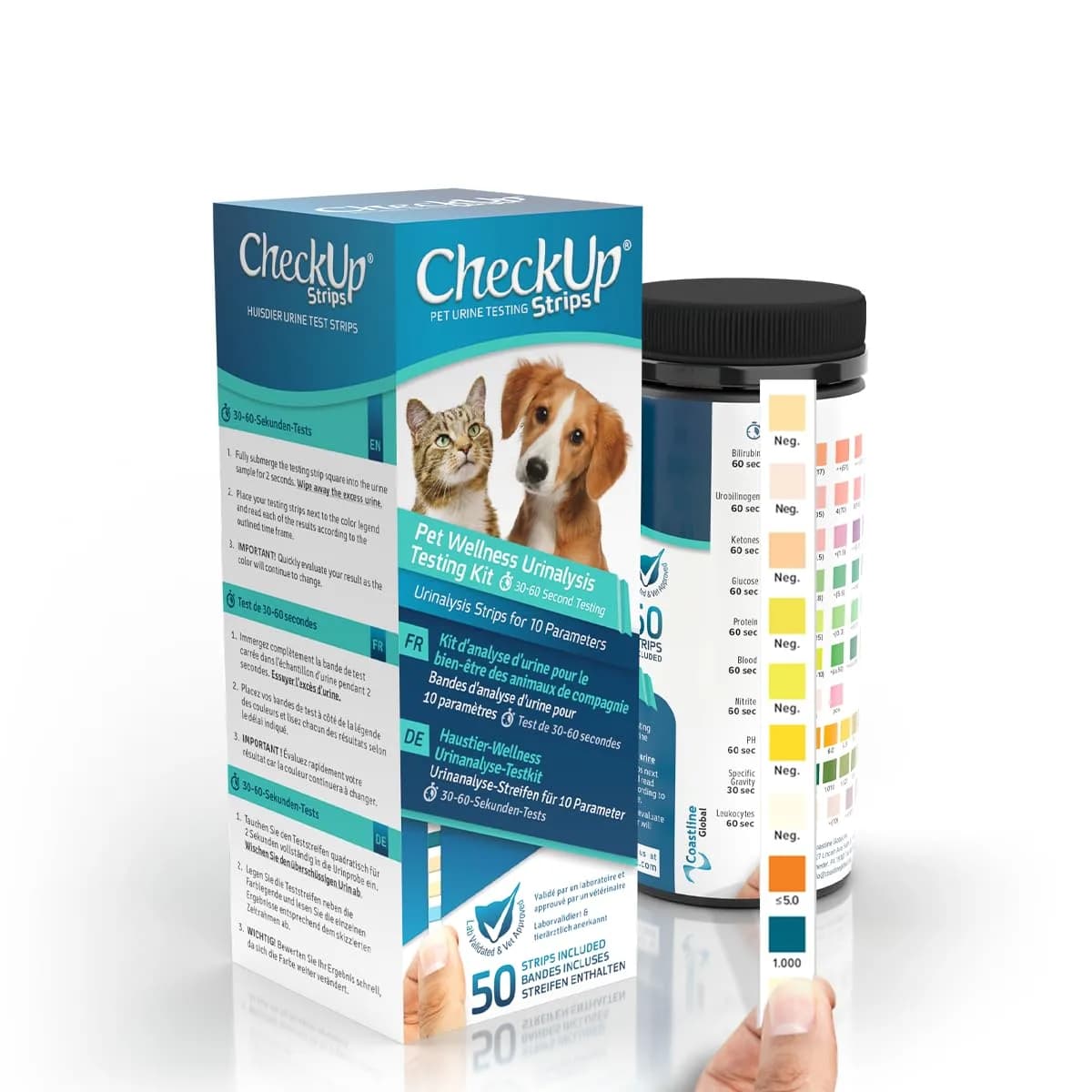 KIT4CAT CheckUp Glucose Urine Testing Strips for Cats and Dogs, 50 Count | Detects Glucose Levels in 60 Seconds — 10 Parameters test strips for Cat & Dog