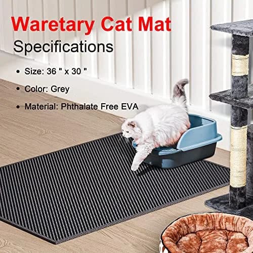 Waretary Cat Litter Mat, 36"x30" Waterproof, Scatter Control, Black thumbnail 2